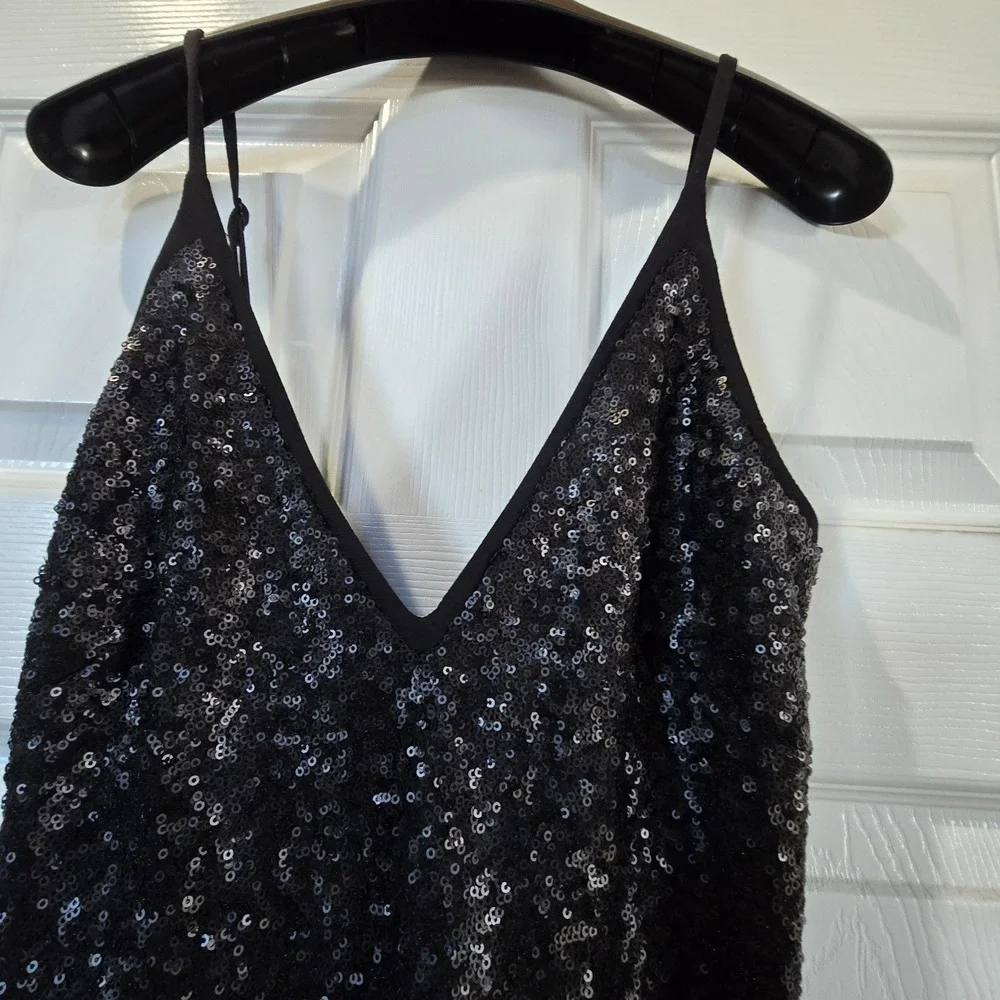 Dress The Population Black Sequin V-Neck Maxi Gown Dress S Made in USA - Picture 2 of 11